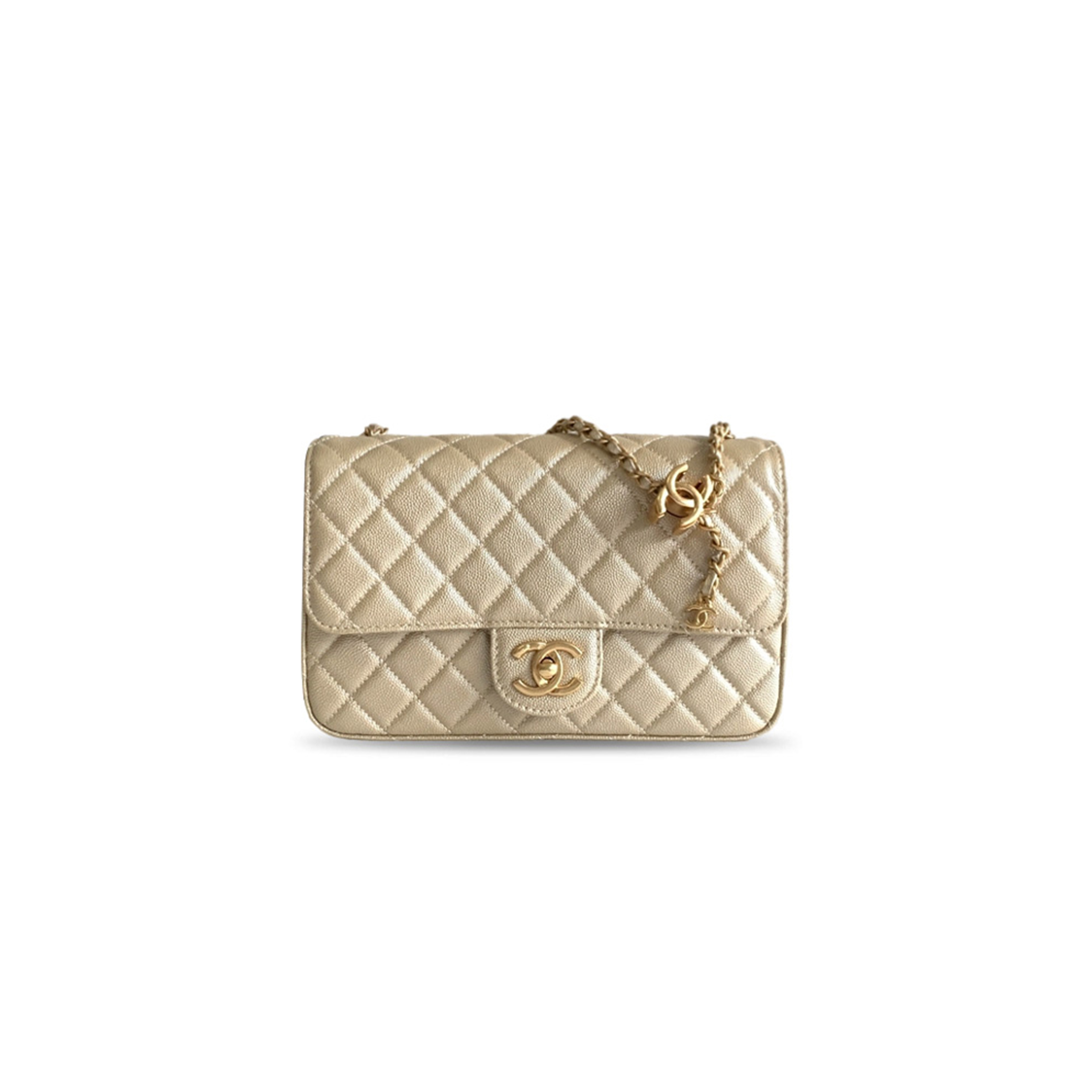 CHANEL MASTER LARGE CAVIAR QUILTED MINI RECTANGULAR CC SLIDE FLAP LIGHT GOLD AS5756 (23*14.5*7cm)